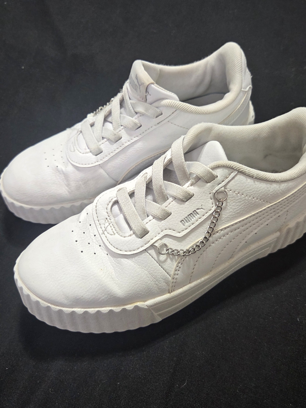 PUMA Carina L White Silver Metal Chain Platform Sneakers Size Youth 3 Fits Women
